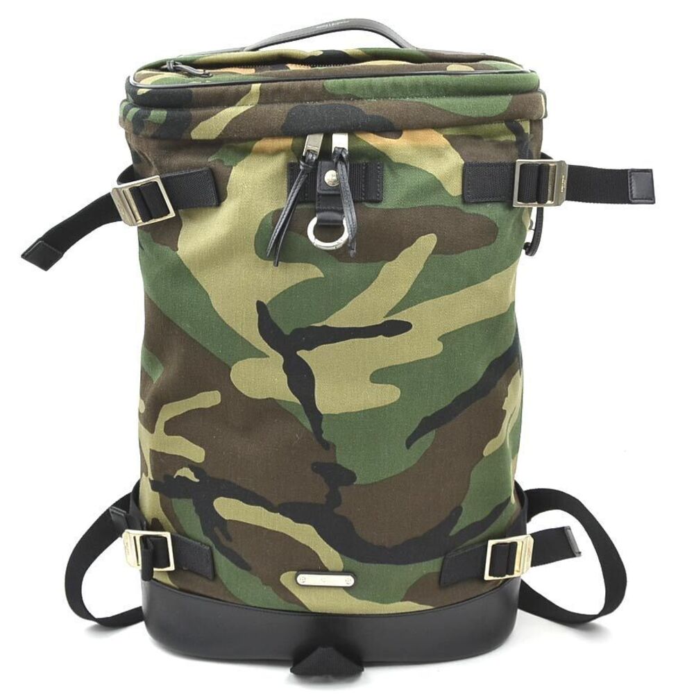Saint Laurent Backpack Canvas Leather Khaki Green Black